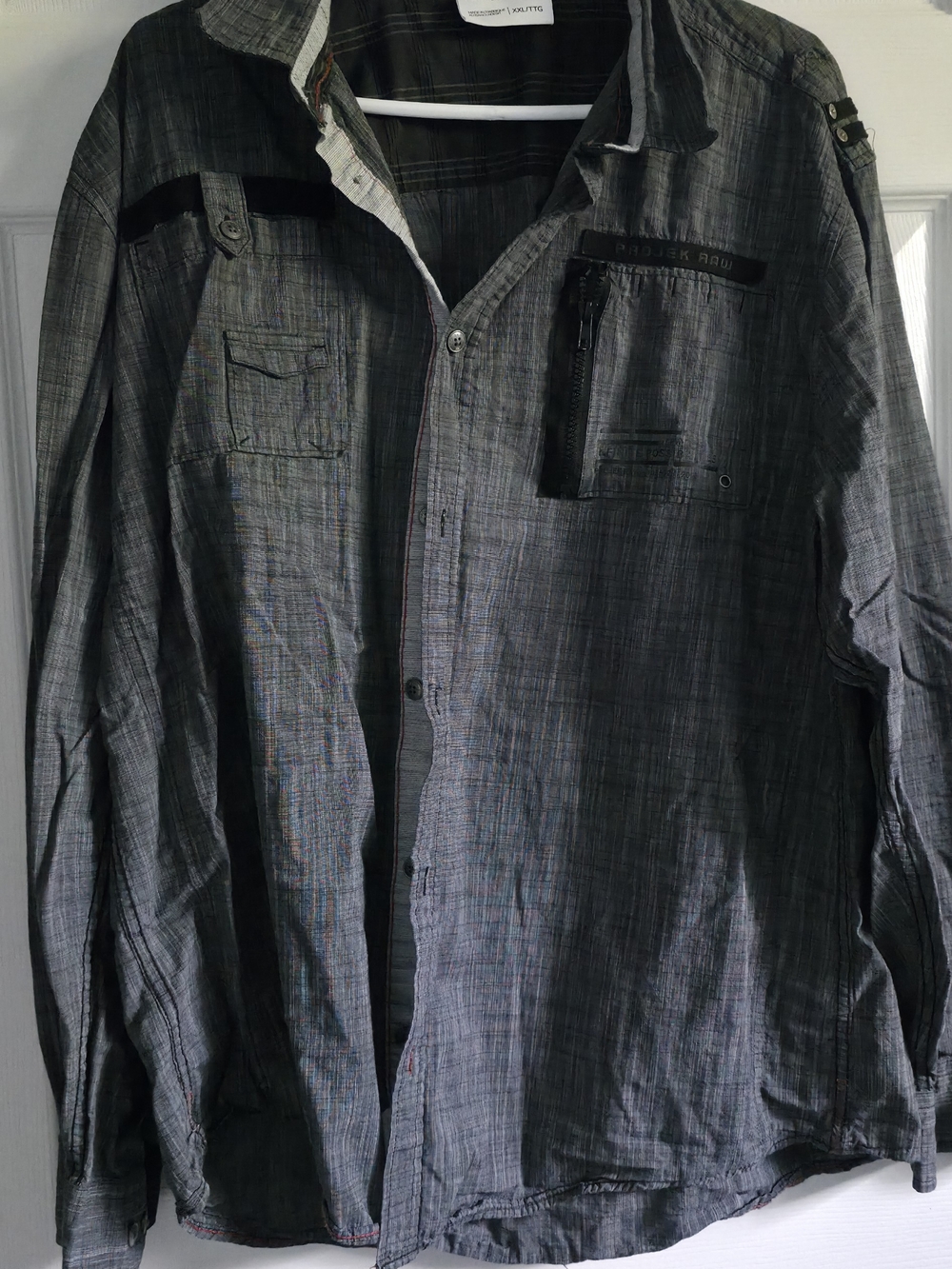 4/$67 Deal! Projek Raw Men's Gray Casual Button-Down Shirt with Zip Chest Pocket